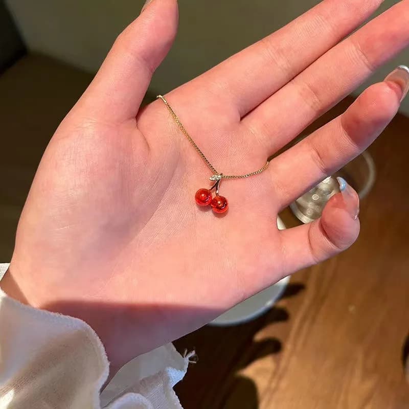 New Wine Red Cherry Gold Color Pendant Necklace For Women Personality Fashion Necklace Wedding Jewelry Birthday Gifts view 4