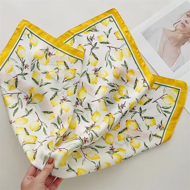 70cm Yellow Silk Scarf Floral Print Women view 4