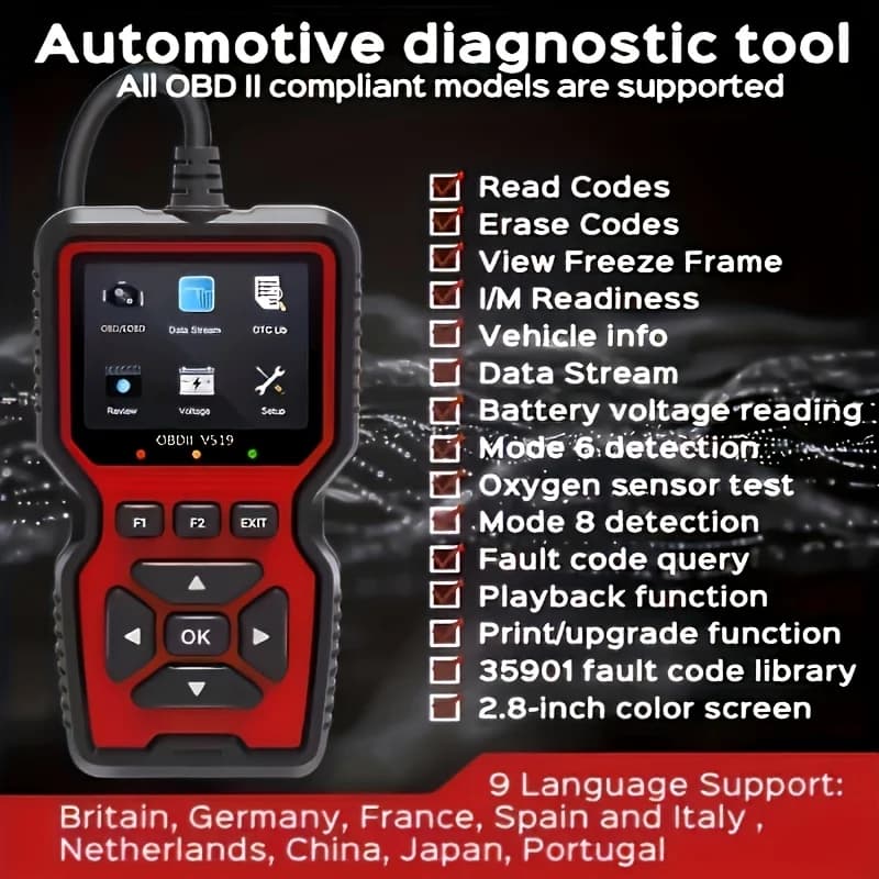 V519 Professional Obd2 Scanner - Usb-Powered Car Diagnostic Tool with Real-Time Data Stream, Full-Featured Obd Ii Testing (I/M Ready, Bod2/Eobd), Clears Engine Fault Lights, Reads/Erases Codes for Mos view 6