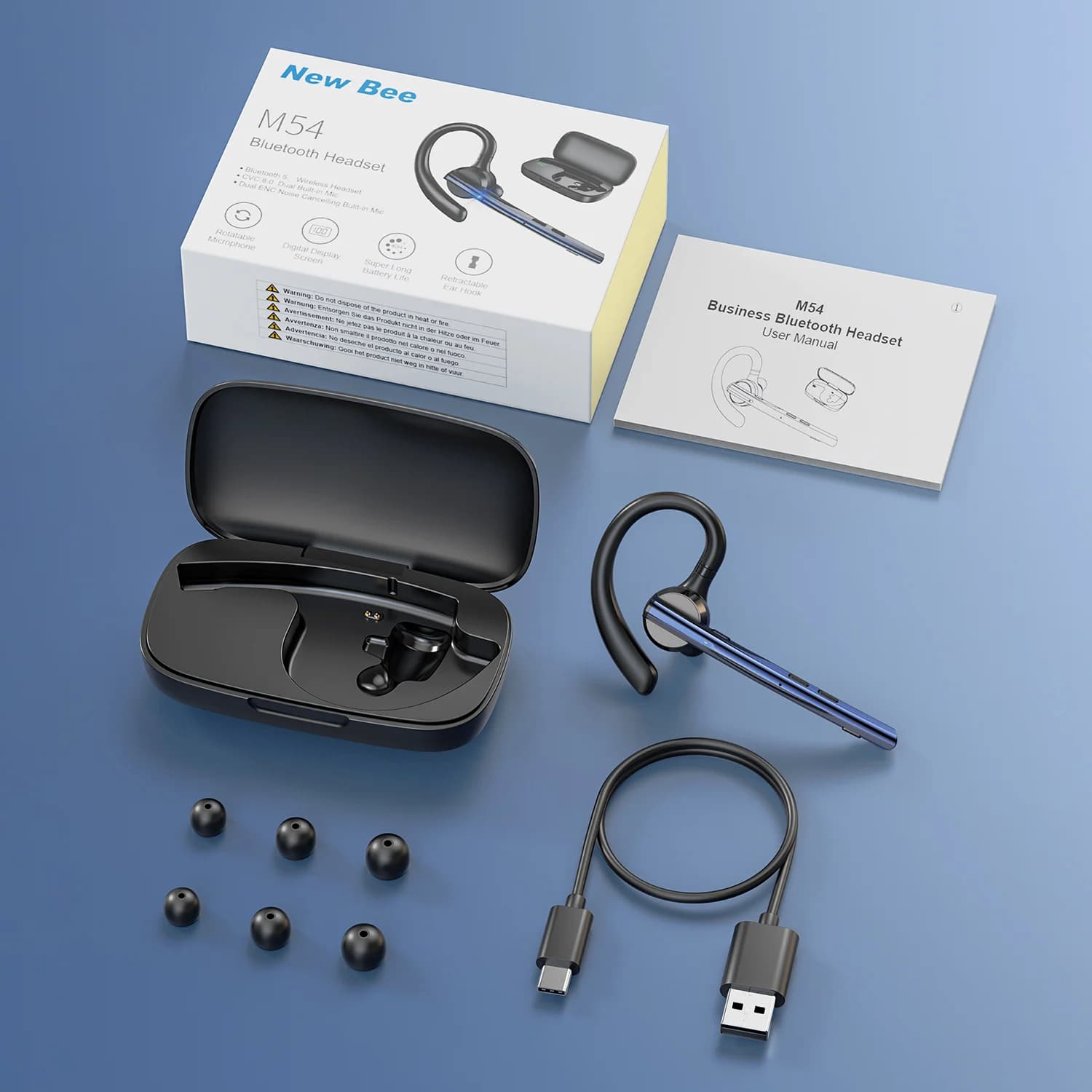New Bee M54 Bluetooth Headset Single Wireless Earphones Driving Headphone with Dual-Mic CVC8.0 Noise Cancelling Handsfree view 6