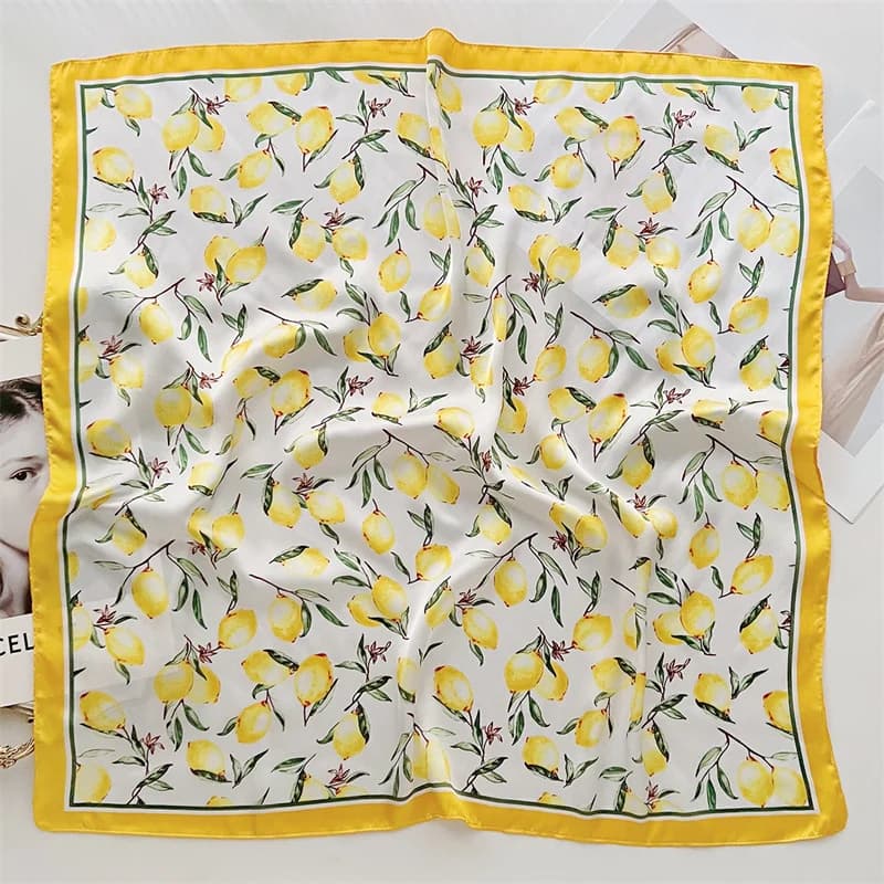 70cm Yellow Silk Scarf Floral Print Women view 2