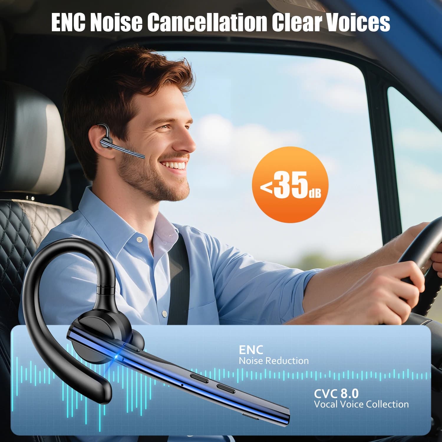 New Bee M54 Bluetooth Headset Single Wireless Earphones Driving Headphone with Dual-Mic CVC8.0 Noise Cancelling Handsfree view 3