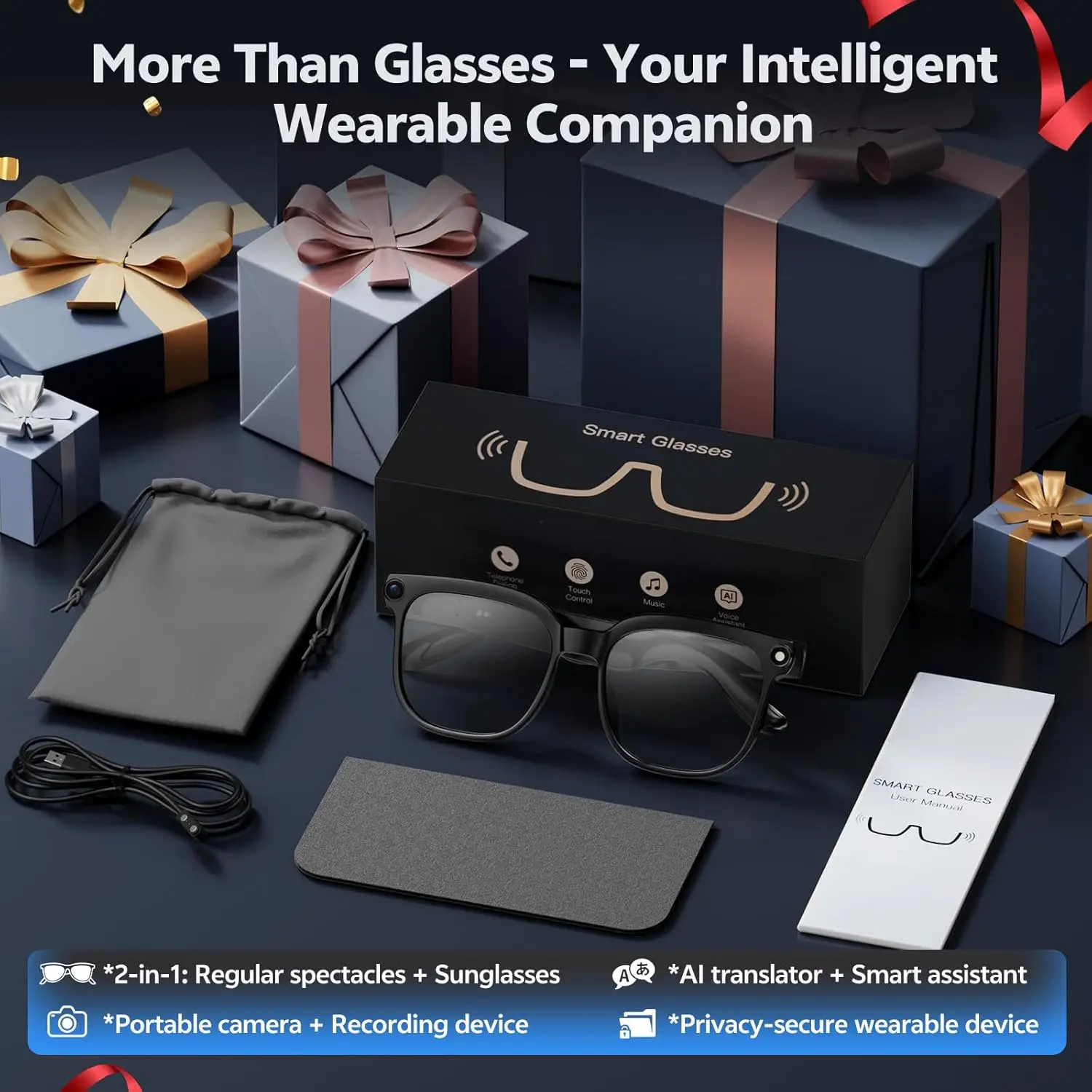 2026 4K 8MP Smart Glasses Men HD Camera 150+Language Translation ChatGPT WIFI Video Recording Bluetooth CallAudio Glasses Women view 5