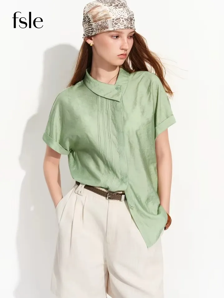 FSLE 2026 Summer Women‘s Asymmetric Drop Shoulder Blouse.