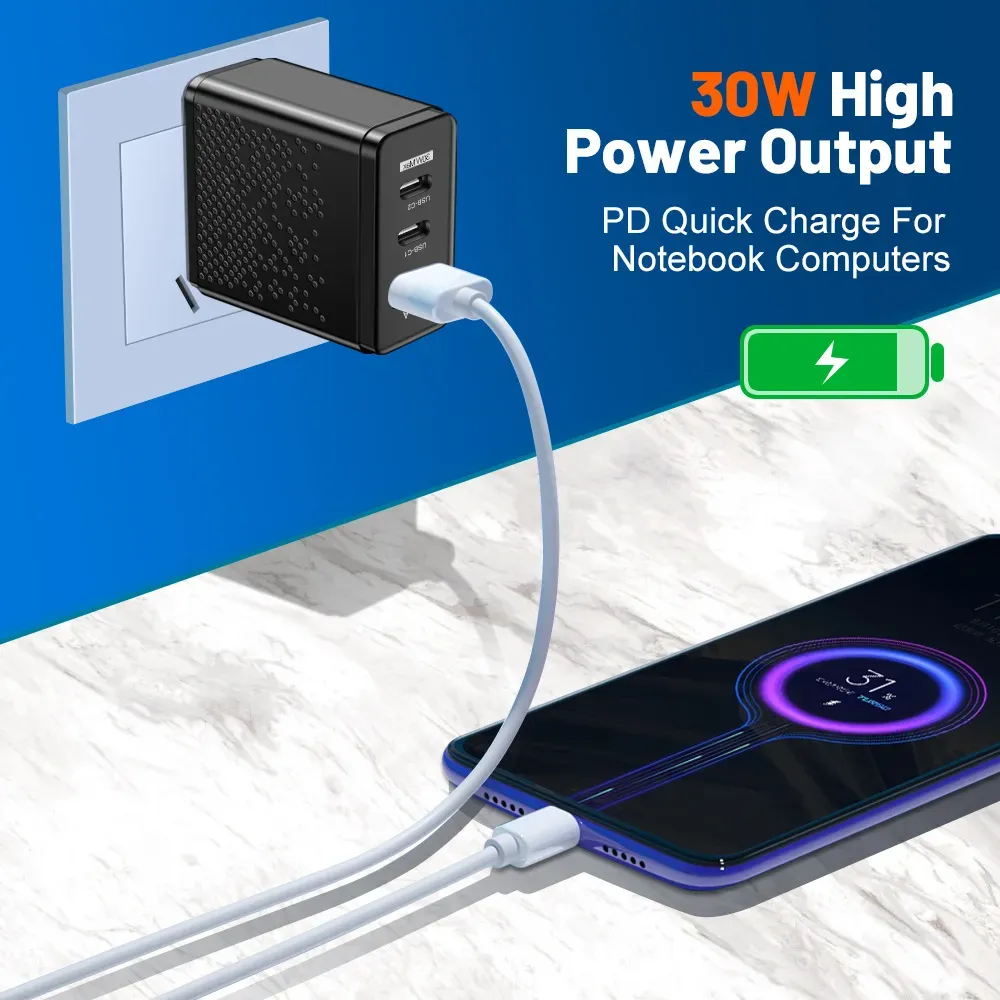 30W USB-C Fast Charger – Dual Port Phone Charging Adapter