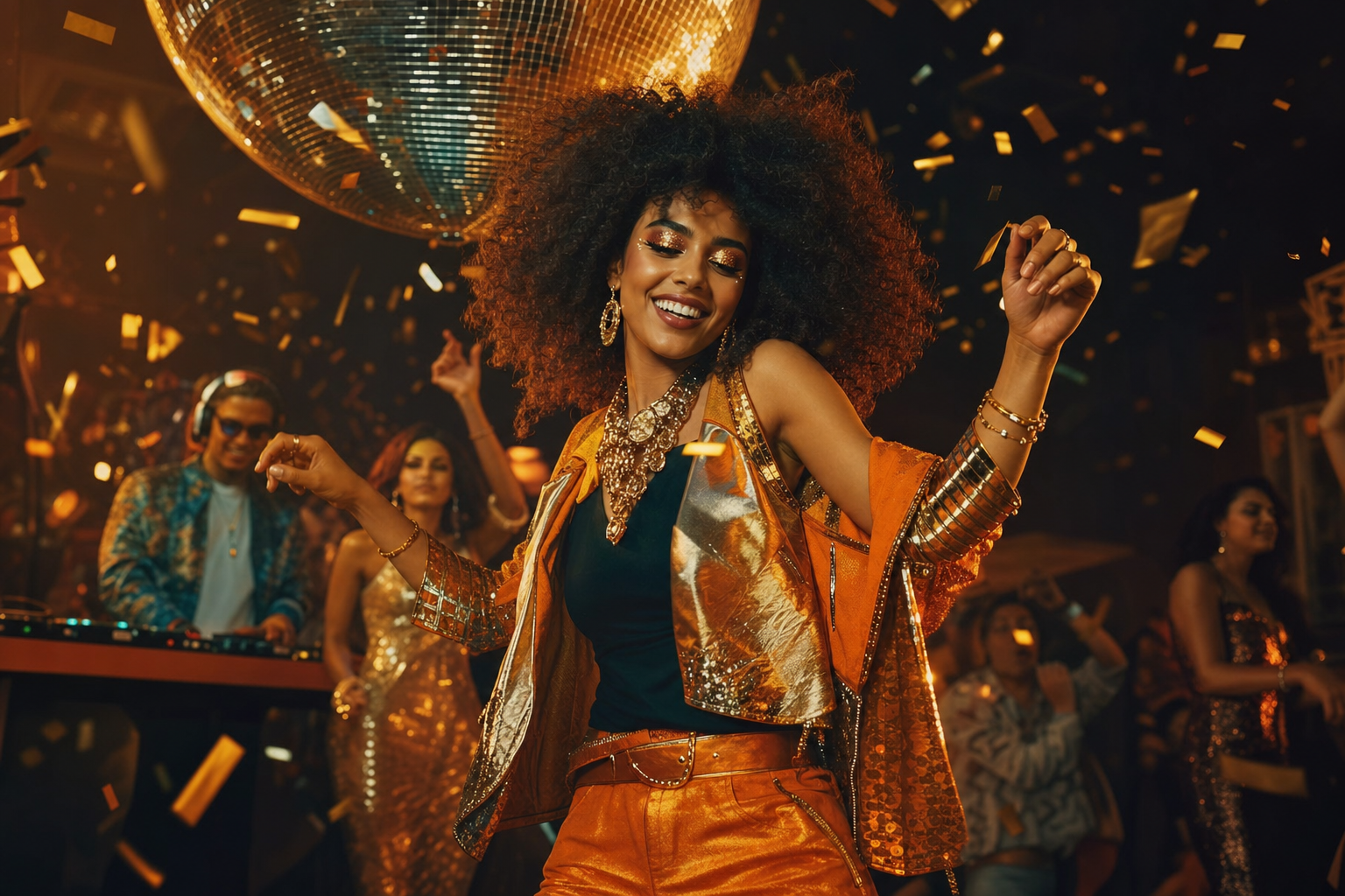 Nightlife campaign — gold and orange editorial